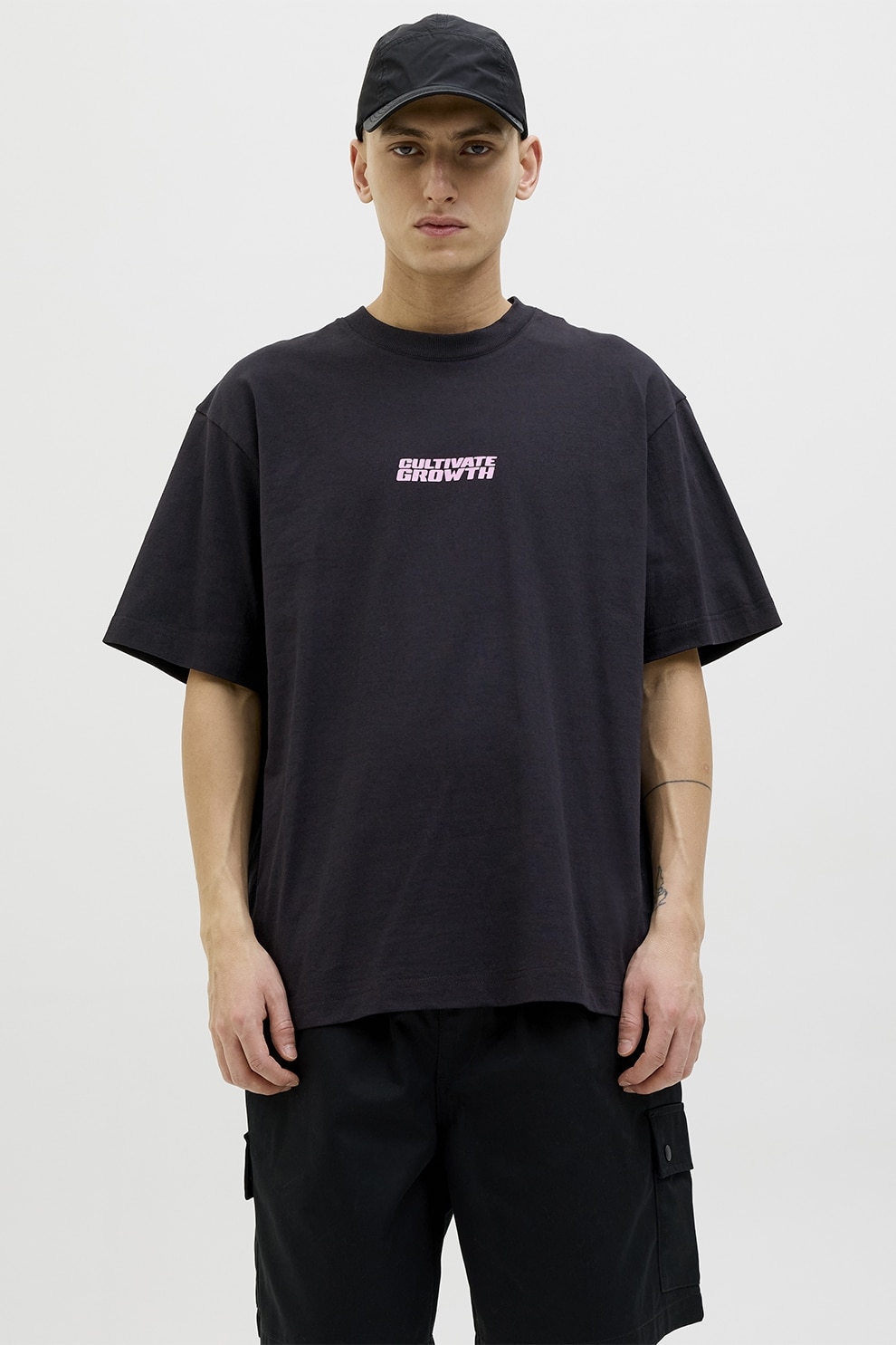 Jack & Jones, Tricou din bumbac cu decolteu la baza gatului, Negru, Portocaliu pal, Rosu stins, XL
