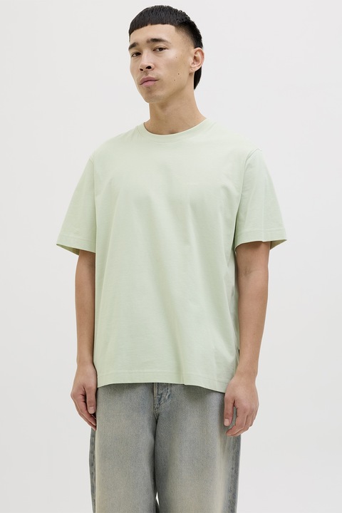 Jack & Jones, Tricou cu imprimeu floral pe partea din spate, Maro inchis/Albastru/Verde fistic