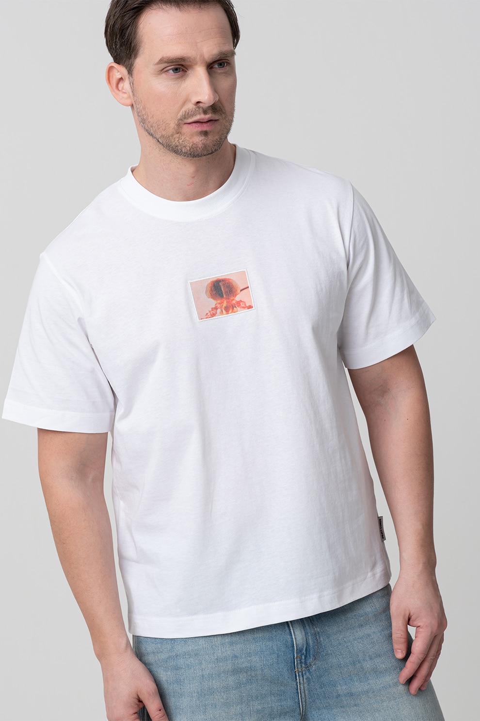 Jack & Jones, Tricou cu imprimeu discret, Rosu stins, Alb murdar, XL