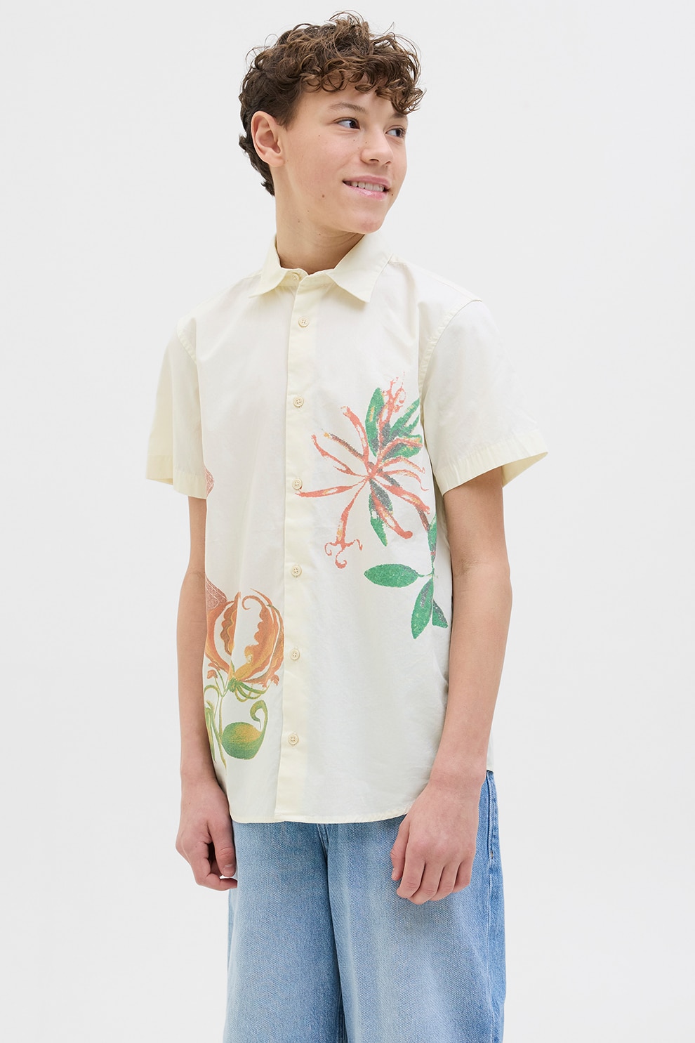 Jack & Jones, Camasa cu detalii cu model floral, Alb fildes, 152 CM