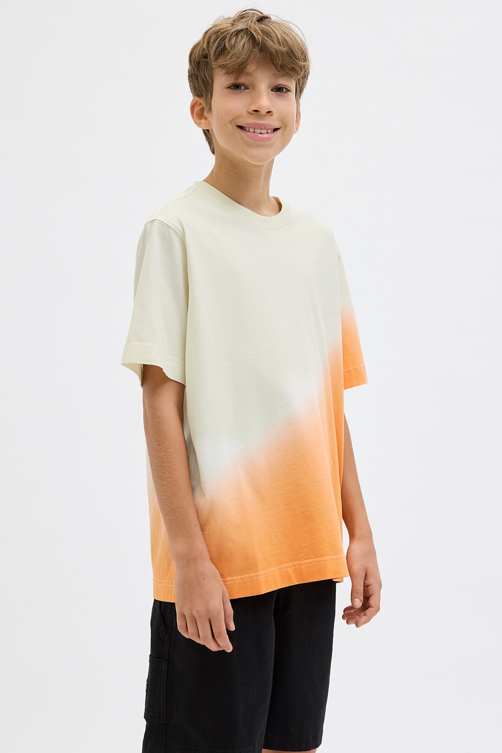 Jack & Jones, Tricou cu imprimeu text pe partea din spate, Alb fildes, Portocaliu persan, 152 CM