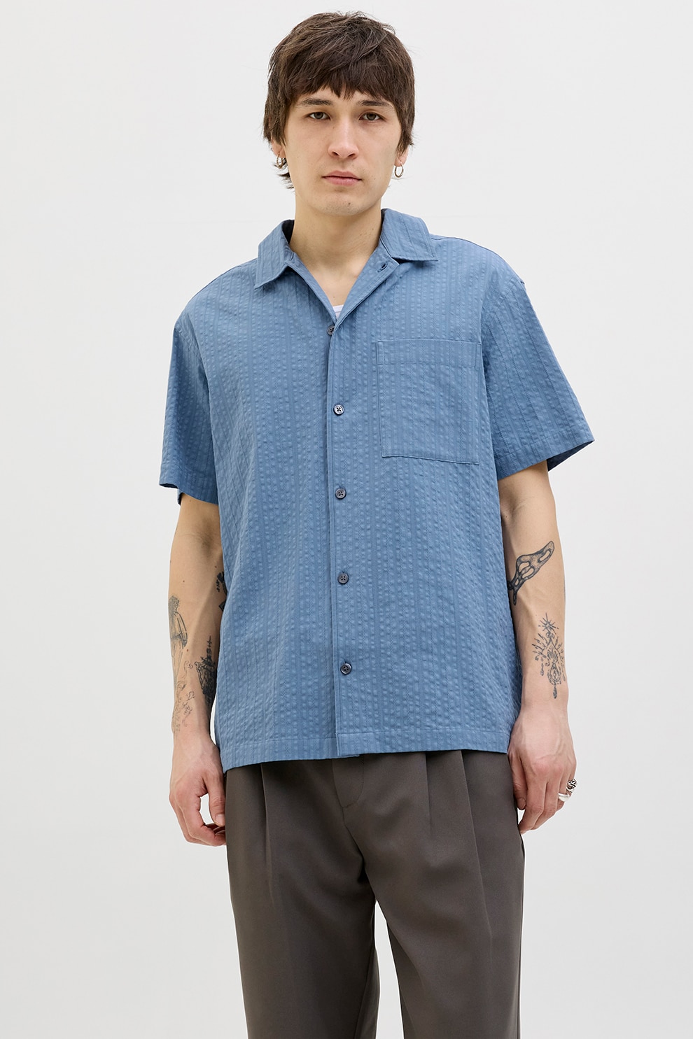 Jack & Jones, Camasa texturata relaxed fit, Albastru prafuit, L