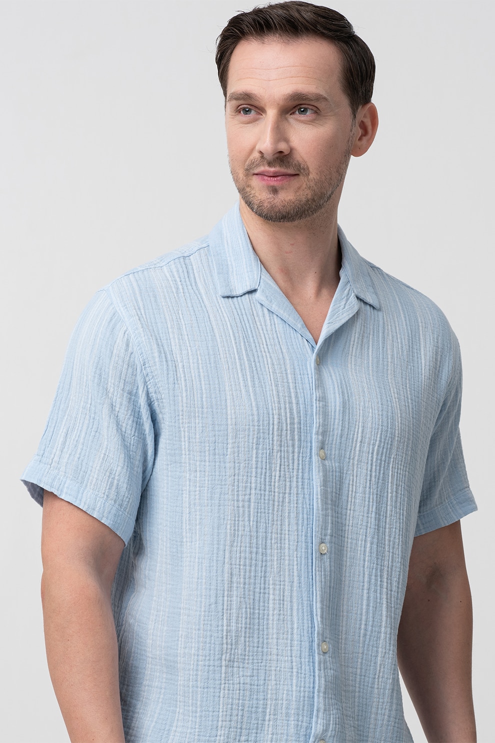 Jack & Jones, Camasa relaxed fit din bumbac, Alb murdar, Albastru deschis, S