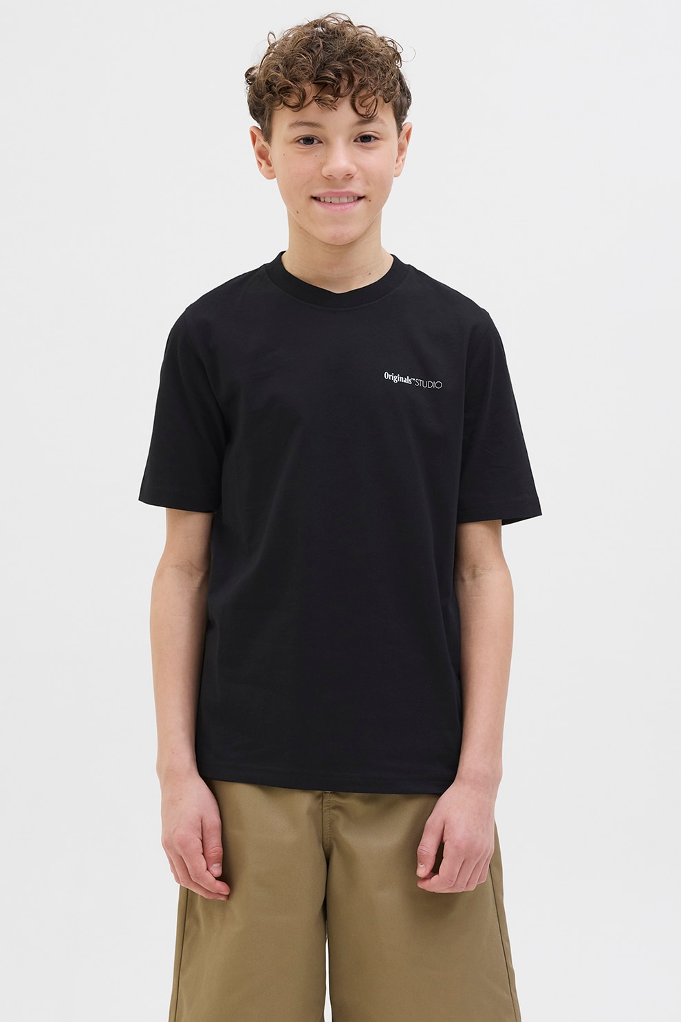 Jack & Jones, Tricou cu decolteu la baza gatului si imprimeu grafic pe partea din spate, Negru, Albastru pal, 164 CM