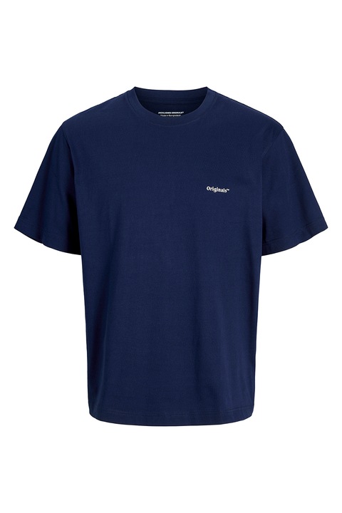 Jack & Jones, Bő fazonú hátul mintás póló, Fehér/Narancssárga/Tengerészkék