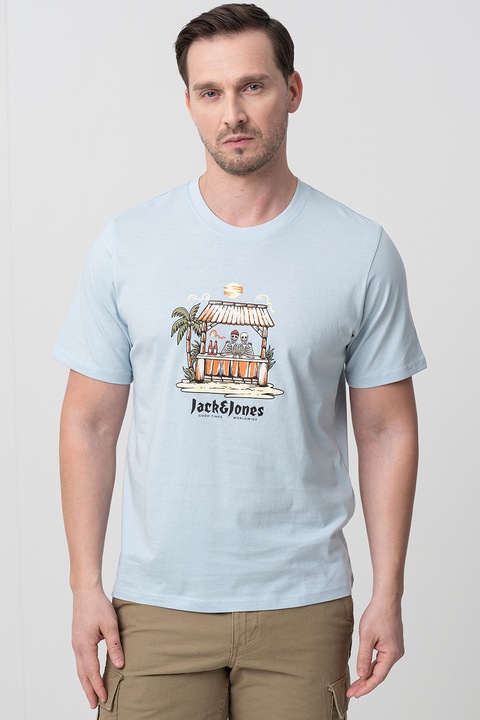 Jack & Jones, Koponyás pamutpóló, Csontszín/Barna/Jégkék