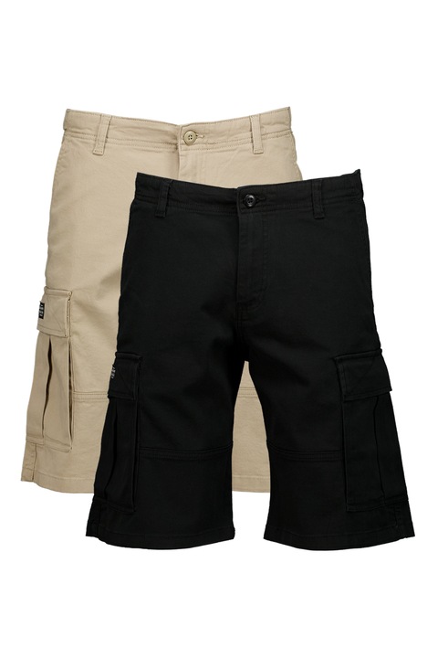 Jack & Jones, Set de bermude cargo - 2 perechi, Negru/Maro nisip