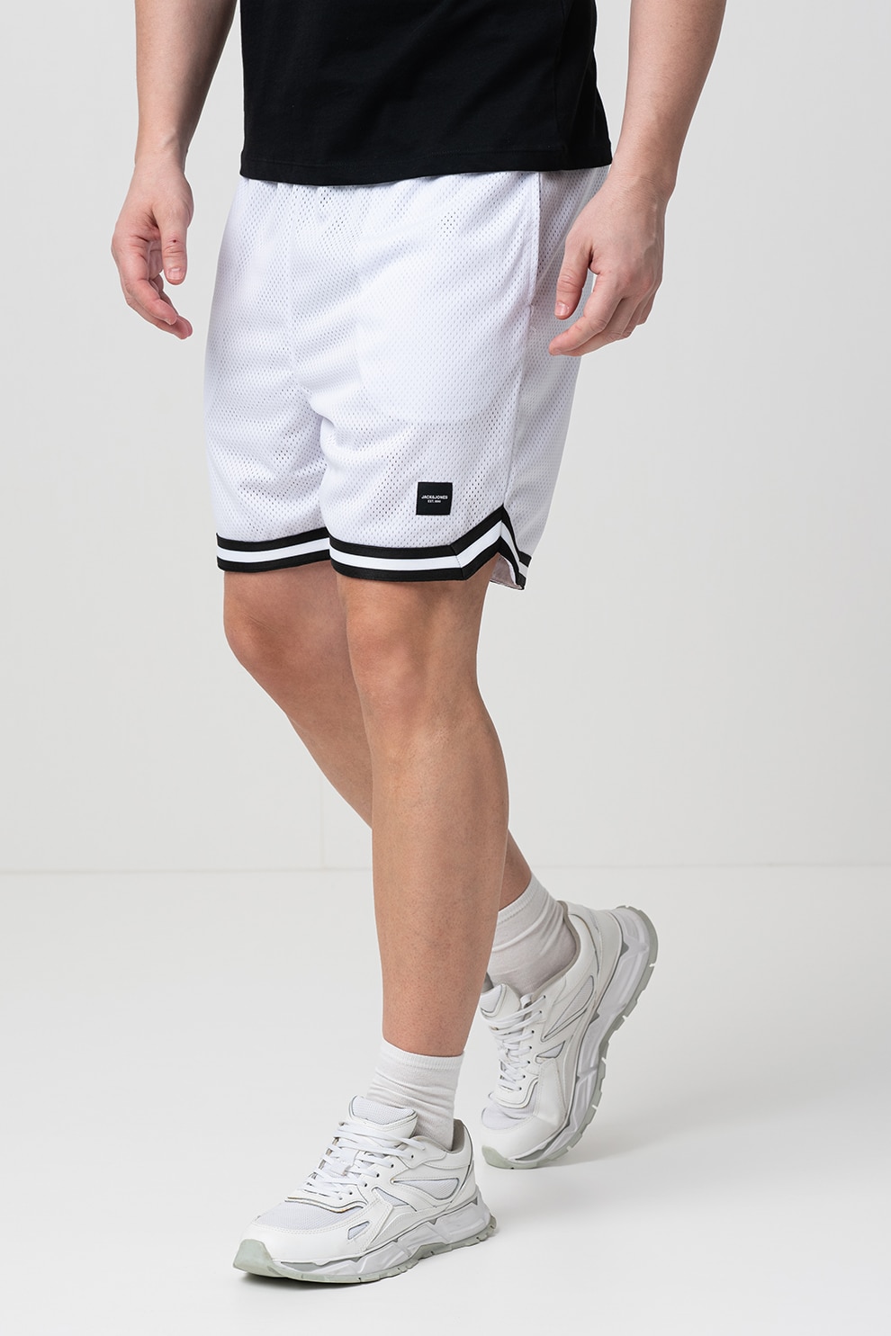 Jack & Jones, Pantaloni scurti cu snur Karl, Alb, Negru, XL