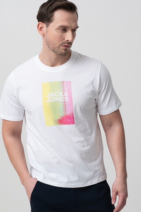 Jack & Jones, Varenna kerek nyakú póló, Fehér/Sárga/Világos rózsaszín