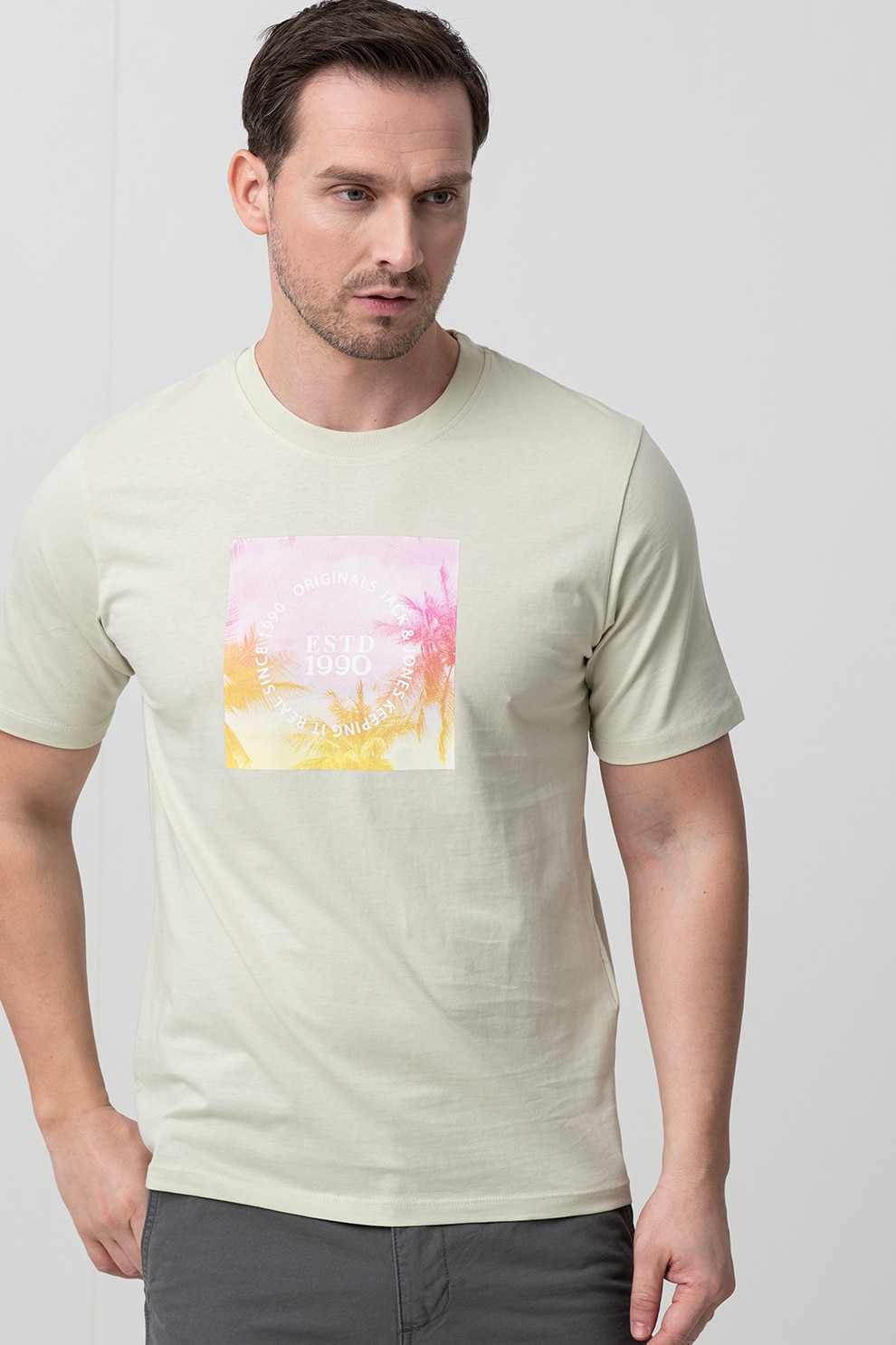 Jack & Jones, Tricou cu decolteu la baza gatului Varenna, Verde pal, Alb murdar, Roz, L