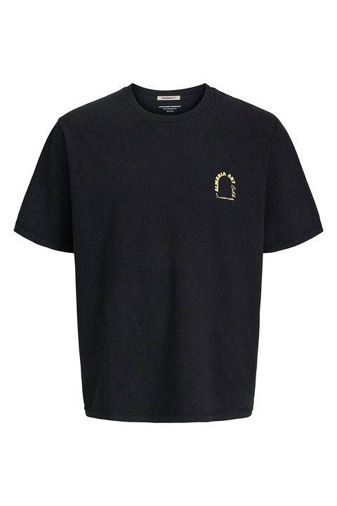 Jack & Jones, Kerek nyakú mintás póló, Fekete/Narancssárga/Kék