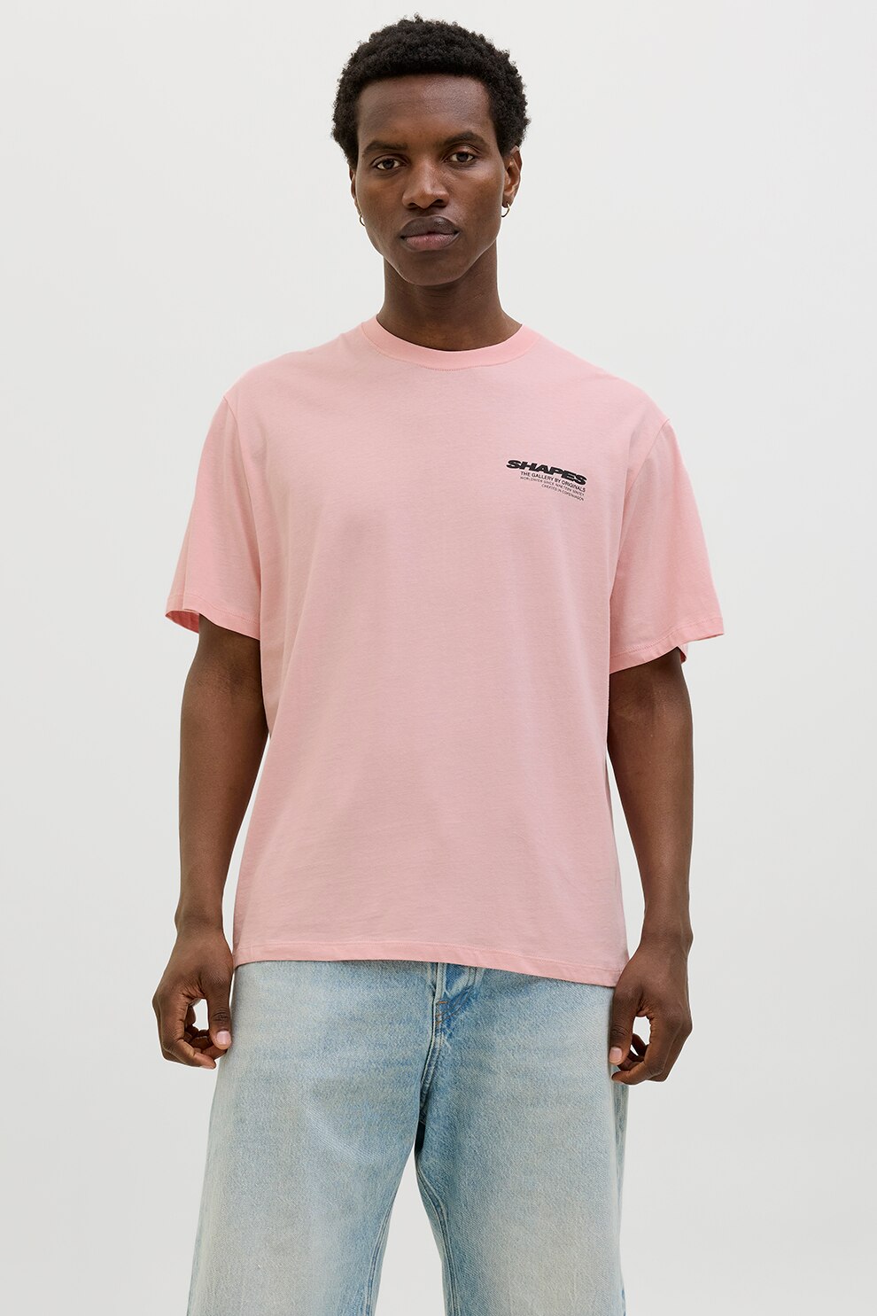 Jack & Jones, Tricou cu decolteu la baza gatului si imprimeu pe partea din spate, Piersica, L