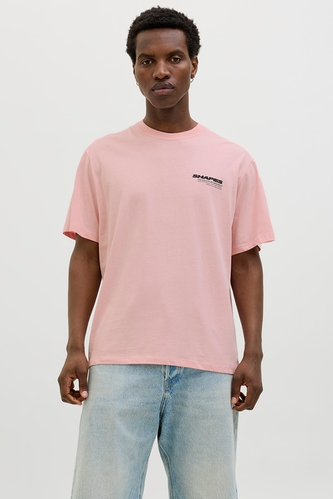 Jack & Jones, Tricou cu decolteu la baza gatului si imprimeu pe partea din spate, Piersica