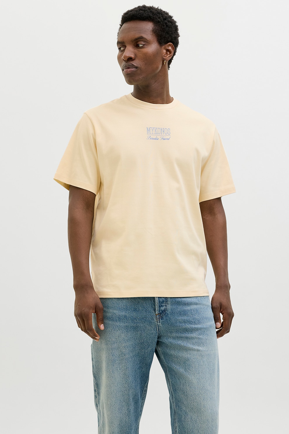 Jack & Jones, Tricou regular fit din bumbac cu imprimeu grafic pe partea din spate, Galben pal, Portocaliu mandarina, Albastru royal, M
