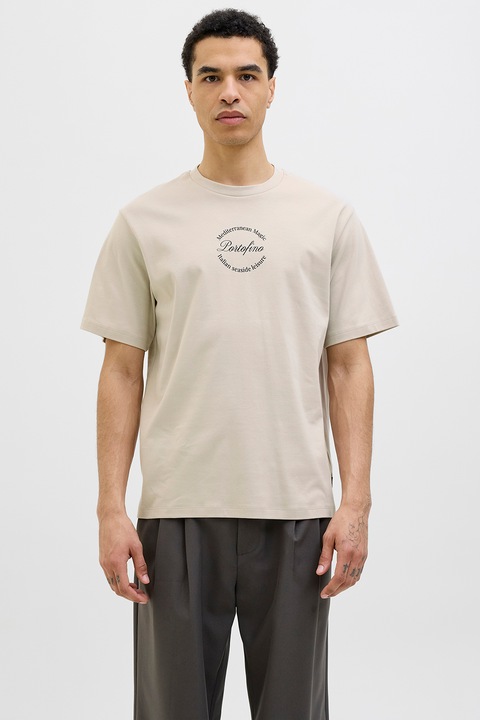 Jack & Jones, Normál fazonú pamutpóló hátul mintával, Sárga/Narancssárga/Drapp