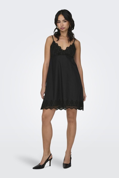 Only, Разкроена къса рокля с памук, Черен