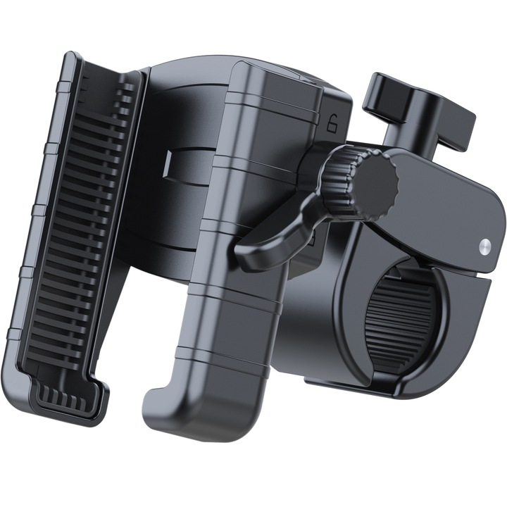 Suport telefon pentru bicicleta/motocicleta HouDeOS®, Reglare la 360°, Stilul semi-inchis nu afecteaza fotografierea, 4, 5-7 inch, Negru
