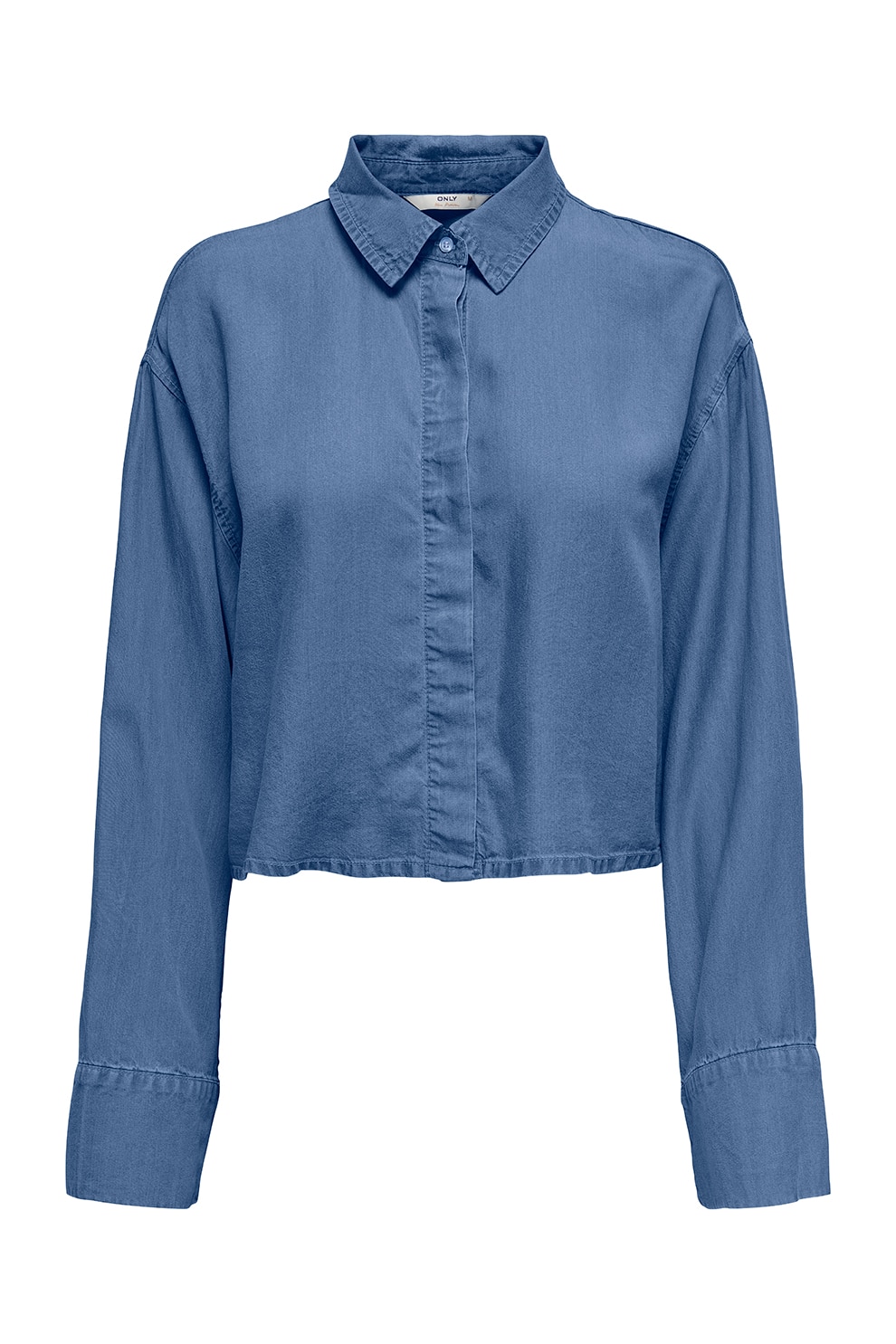 Only, Camasa crop din lyocell cu croiala asimetrica in partea din spate, Albastru, M