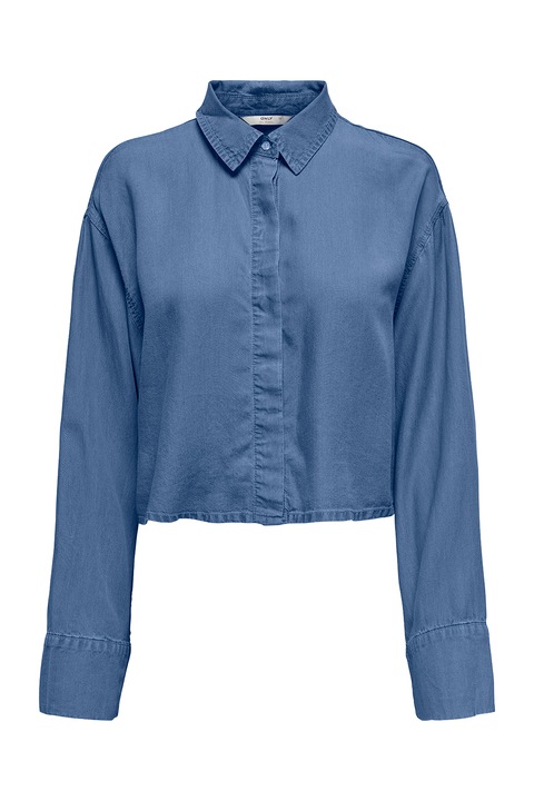 Only, Camasa crop din lyocell cu croiala asimetrica in partea din spate, Albastru