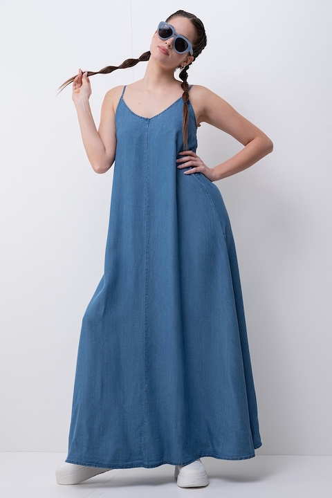 Only, Rochie maxi din lyocell cu decolteu in V Charis, Albastru, S