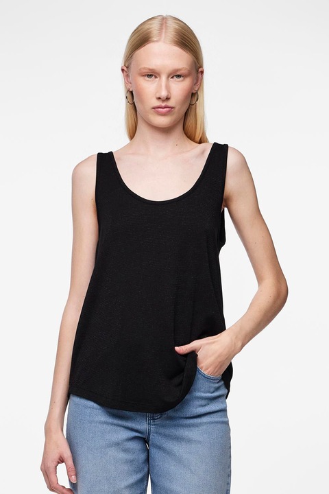 Pieces, Свободен танк топ с дълбоко овално деколте, Черен