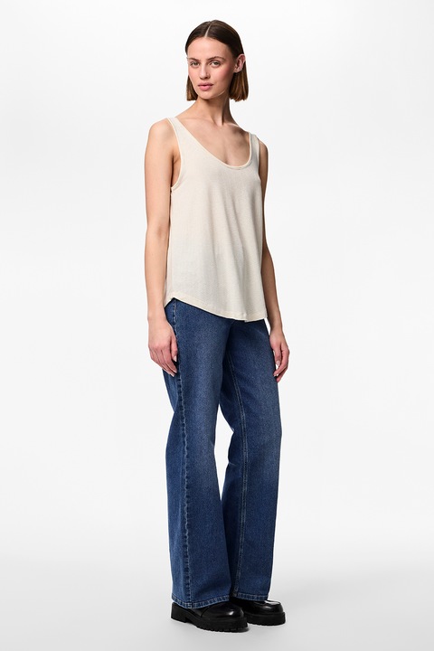 Pieces, Top lejer cu decolteu amplu, Crem