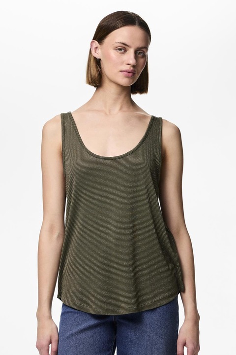 Pieces, Свободен танк топ с дълбоко овално деколте, Каки