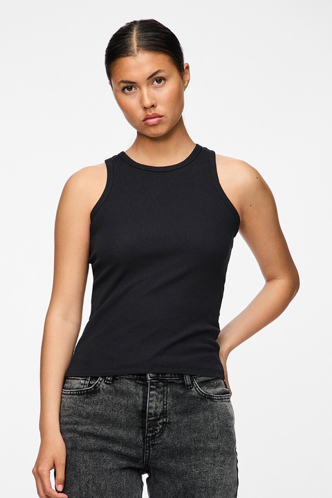 Pieces, Слим танк топ с органичен памук, Черен