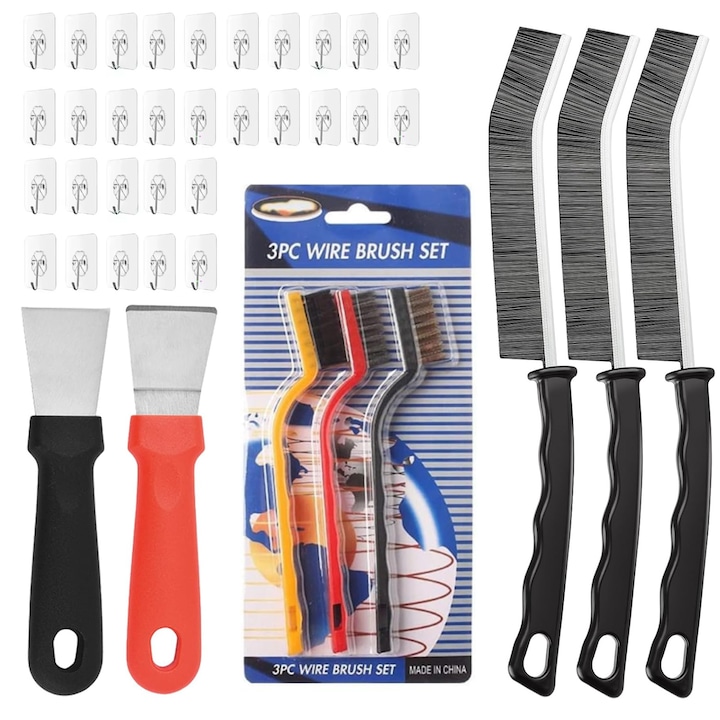 Perie pentru Curatarea Crapaturilor, 8 Bucati de Unelte Multifunctionale de Curatare, SINBINTA, Peri tari, Pentru crapaturile de baie din bucatarie, caneluri pentru ferestre, gresie, ventilatoare, robinete, Metal/Plastic, Multicolor