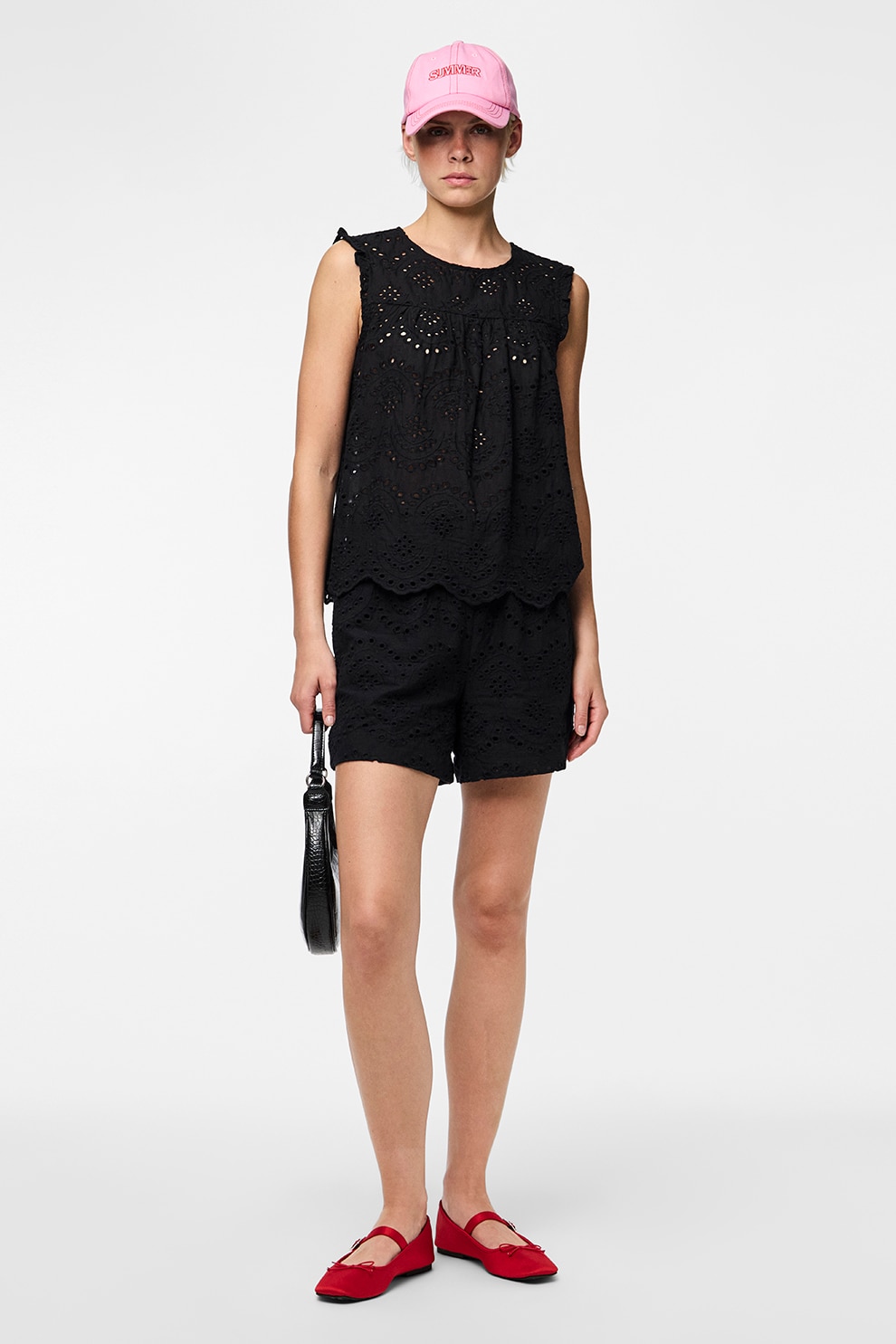 Pieces, Pantaloni scurti cu talie inalta, Negru, M