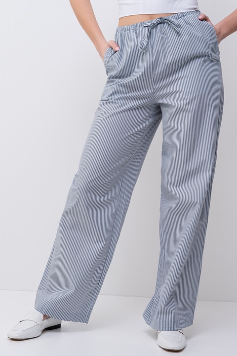 Pieces, Pantaloni in dungi cy snur in talie, Albastru deschis, Gri inchis, L