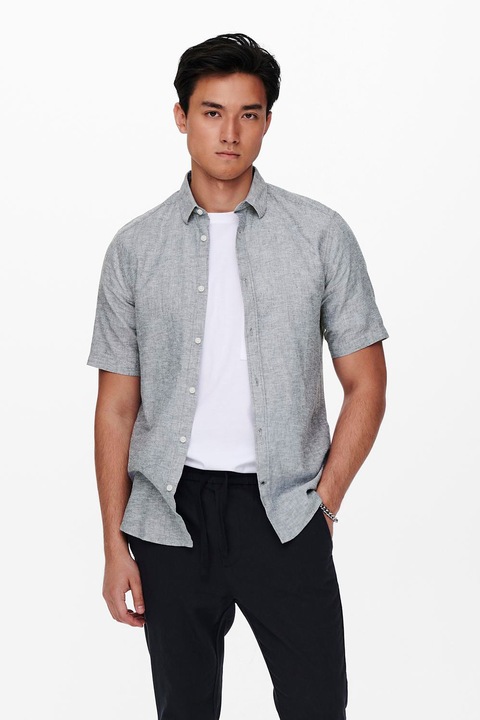 Only & Sons, Слим риза Caiden с лен, Тъмносин меланж