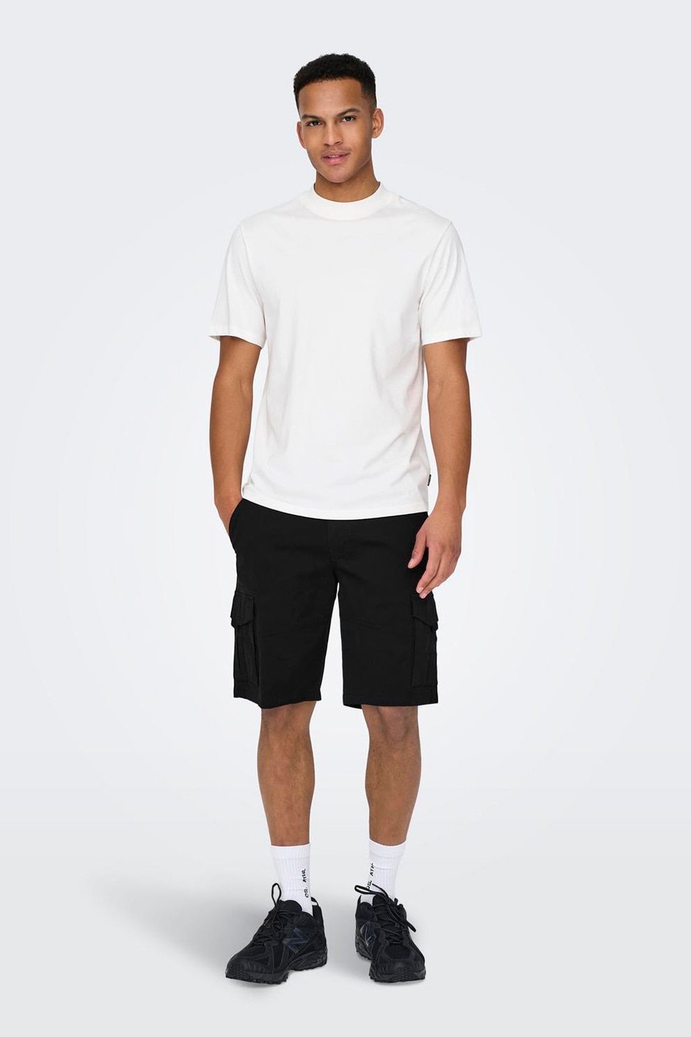 Only & Sons, Bermude cargo cu talie medie, Negru, L