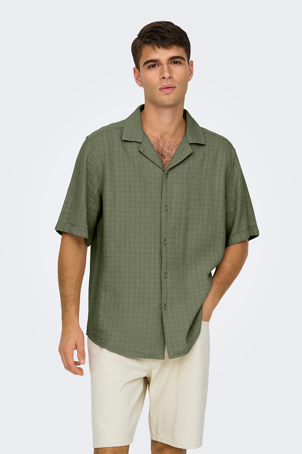 Only & Sons, Camasa regular fit cu maneci scurte, Verde masliniu, S