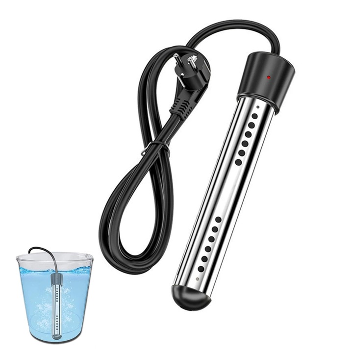 Електрически нагревател за басейн, SINBINTA, Потопяем, 2000 W, Бързо нагряване, Безопасен и здрав, Преносим, За вътрешен или външен басейн, джакузи, спа, Неръждаема стомана, 4x25 см, Черен/Сребрист