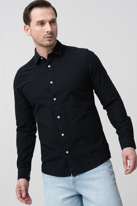 Only & Sons, Риза с памук с остра яка, Черен