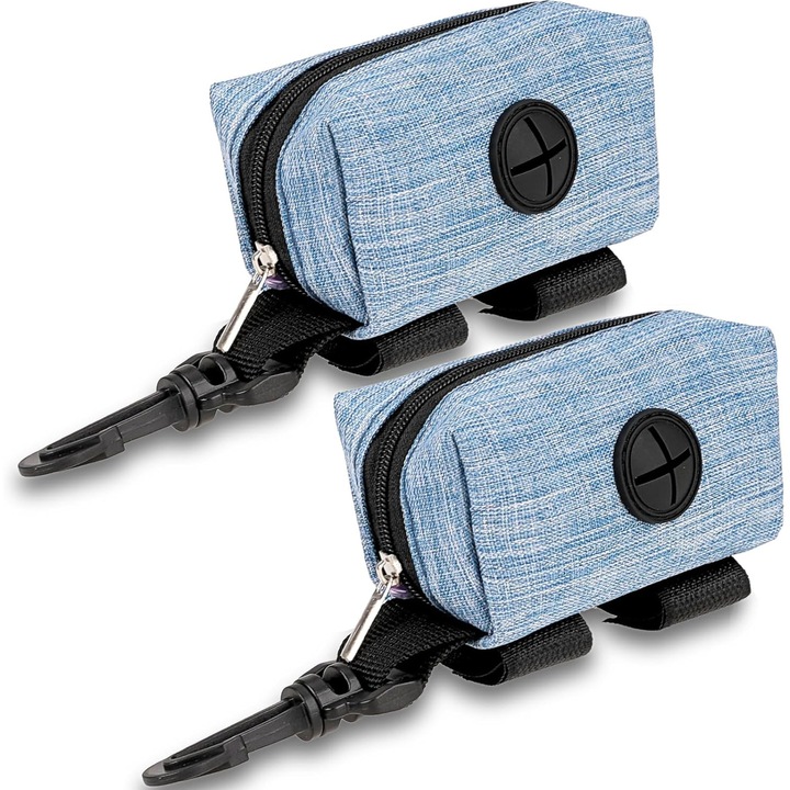 Set 2 suport cu fermoar pentru pungi deseuri caini, ZGGZERG, Distribuitor de saci de gunoi pentru caini, Cu carlig, Deschidere laterala, Design cu velcro, Capacitate mare, Portabil, Potrivit pentru orice lesa de caine, Material oxford, 10*5*5cm, Gri