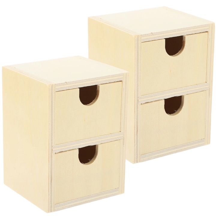 Cutie depozitare lemn YANYXR 2 sertare 10.8x8x7.3cm natur