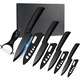 Set 5 de cutite pentru bucatarie, ZGGZERG, Set cutite de bucatarie din ceramica, 4 cutite de bucatarie si 1 cutit de decojit, 13-27.2cm, Cu cutie depozitare Inclusa, Rezistent la rugina, Maner inghetat, Design colt rotunjit, Zirconiu/ABS, Negru