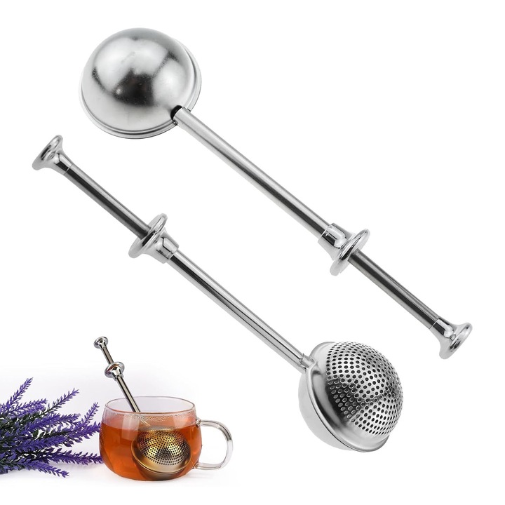 Сито за брашно, ZGGZERG, Комплект от 2 сита за брашно от неръждаема стомана, с пружинна дръжка, мащабируемо, фина мрежа, преносимо, лесно за почистване, подходящо за съдомиялна машина, за чай от брашно, 35 г, 17,8*5 см, сребристо