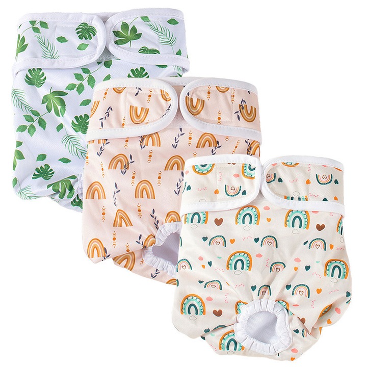 Set de 3 scutece lavabile pentru caini, CAKMGER, super absorbante, ajustabile, marimea M, 3 modele