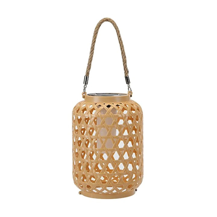 Висяща соларна лампа YANYXR от изкуствен ратан с дръжка, топла светлина, 350g, 0.05W, 1.2V