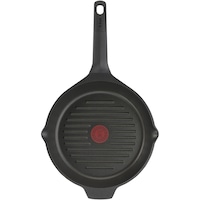 Tigaie grill Tefal Robusto, 26 cm, inductie, invelis antiaderent din titan, aluminiu turnat, indicator Thermo-Signal, margini turnare, maner lateral integrat, negru