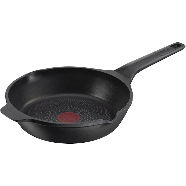 Грил тиган Tefal Robusto, 26 см, Индукция, Титаниево незалепващо покритие, Лят алуминий, Индикатор Thermo-Signal, Ръб за изливане, Вградена странична дръжка, Черен