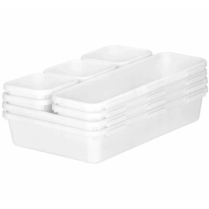 Organizator sertar compus din 8 piese diferite marimi pentru depozitarea articolelor, Gonga® Alb