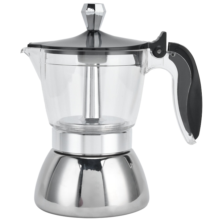 Cafetiera French Press din otel inoxidabil, capacitate 350ml, cu filtru, pentru cafea si ceai, argintiu