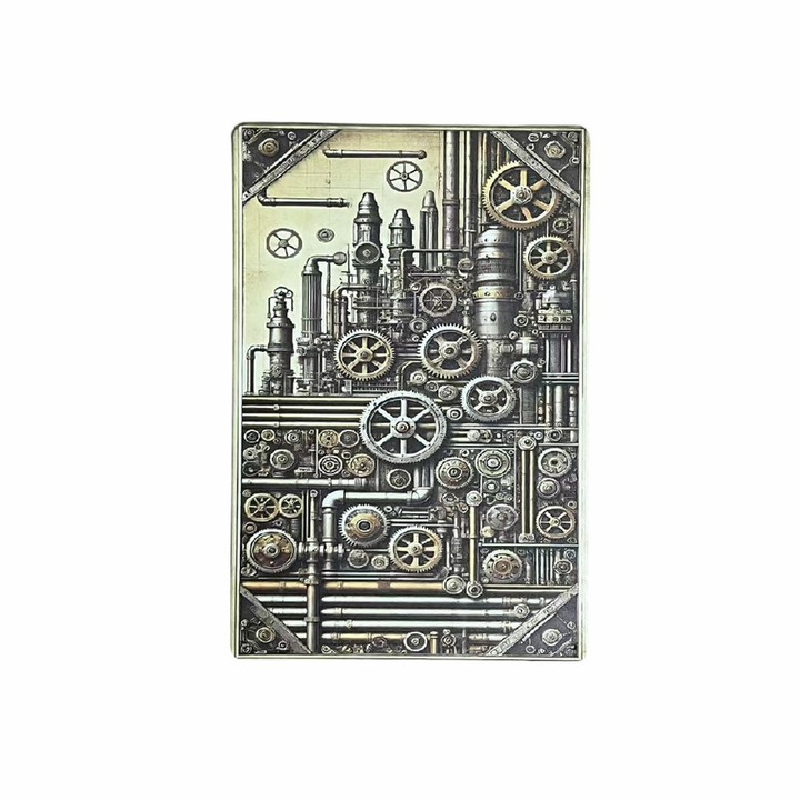 Arta de perete metalica Gear Age, 30x20cm, stil steampunk, alb-negru