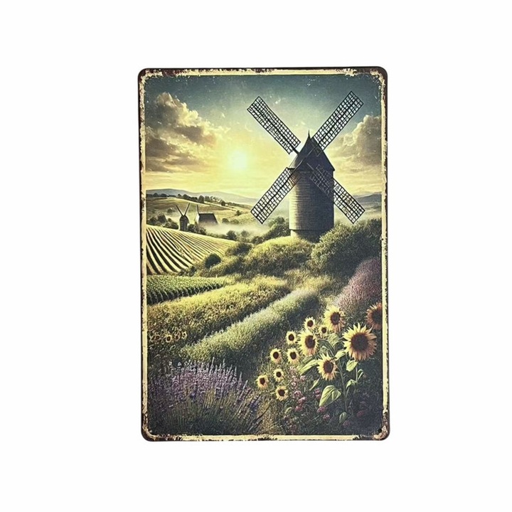 Tablou decorativ din metal vintage, stil taranesc francez, 30x20cm, multicolor