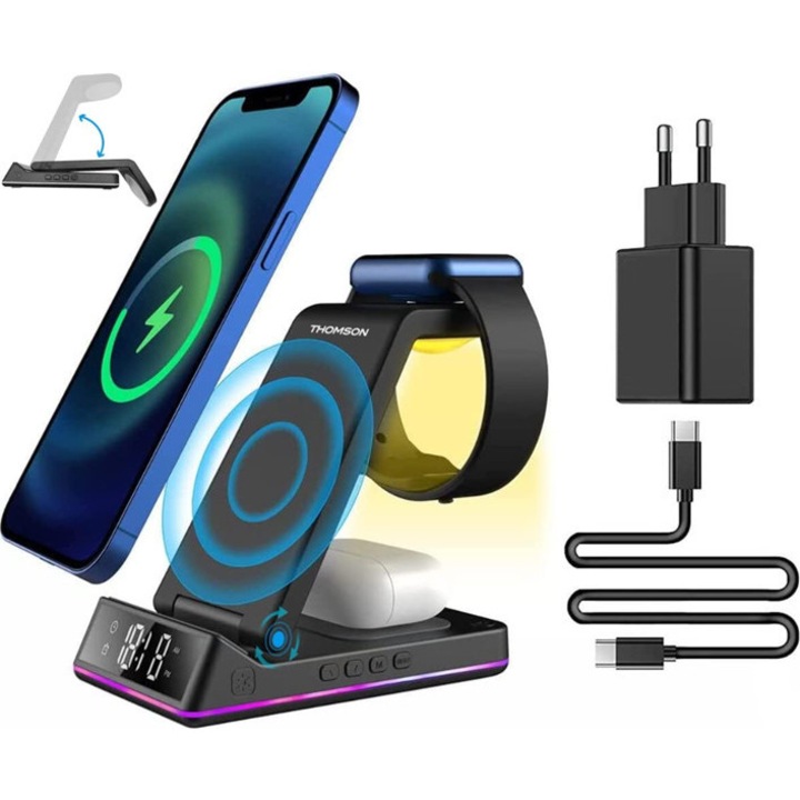 Thomson Mobility CL750IA 4 az 1-ben asztali Apple wireless Töltő center, 17.5W, Fekete