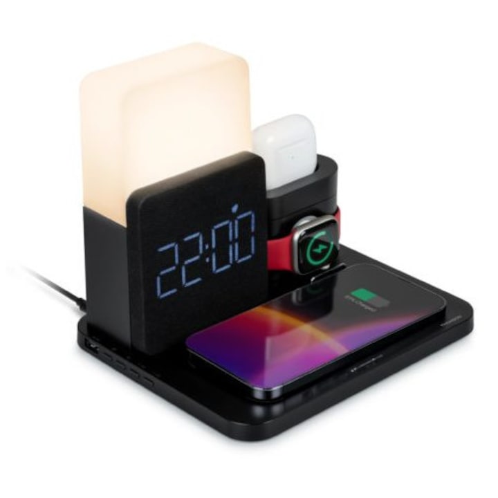 Thomson CL800i 4 az 1-ben asztali Apple wireless Töltő center, állítható fény, 10W, Fekete